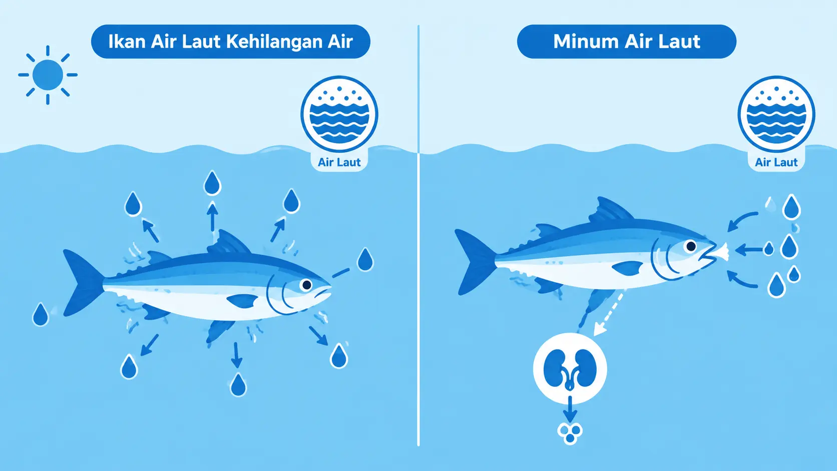 Mengapa ikan air laut kehilangan air dan bagaimana ikan mempertahankan air dengan minum dari lingkungannya?